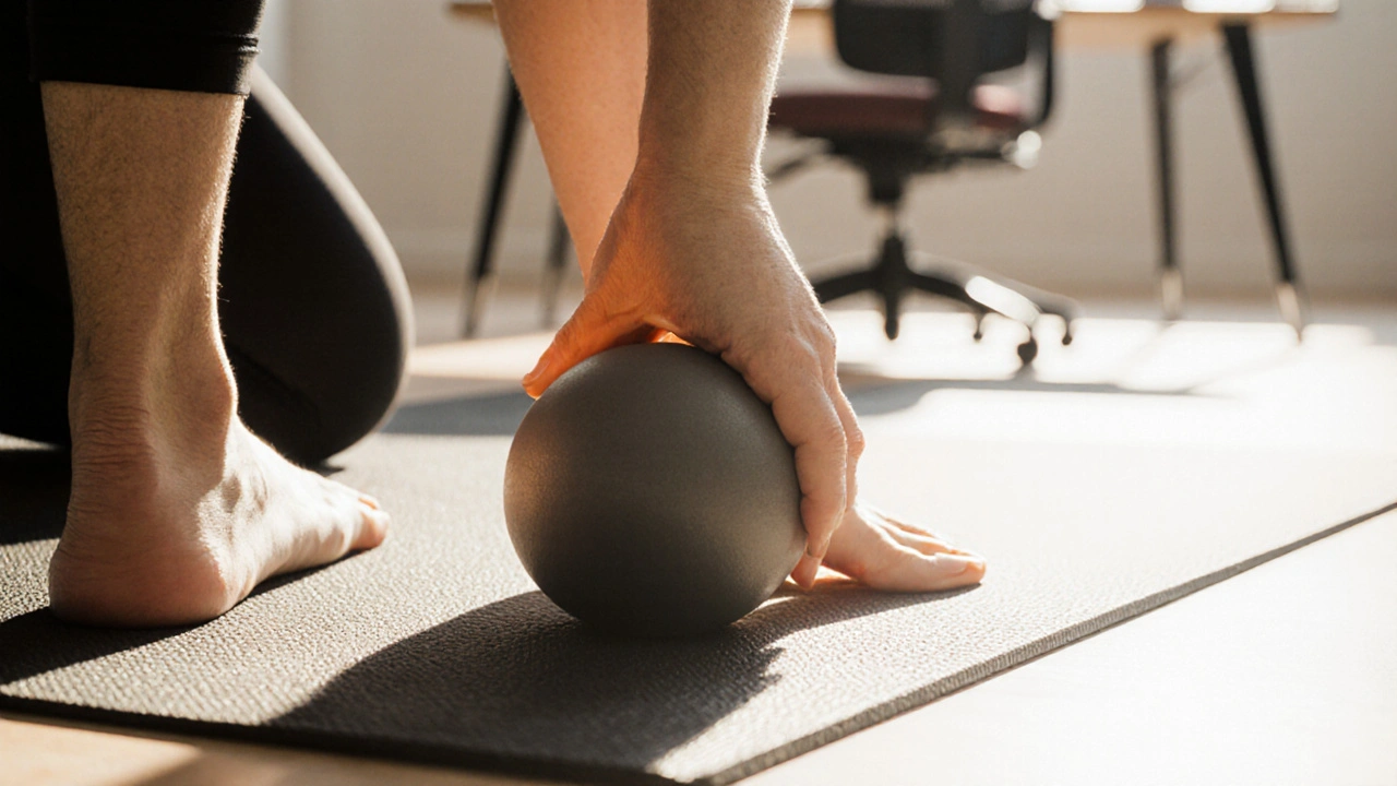 Lacrosse ball being used to release tension in the glutes during self-myofascial release.