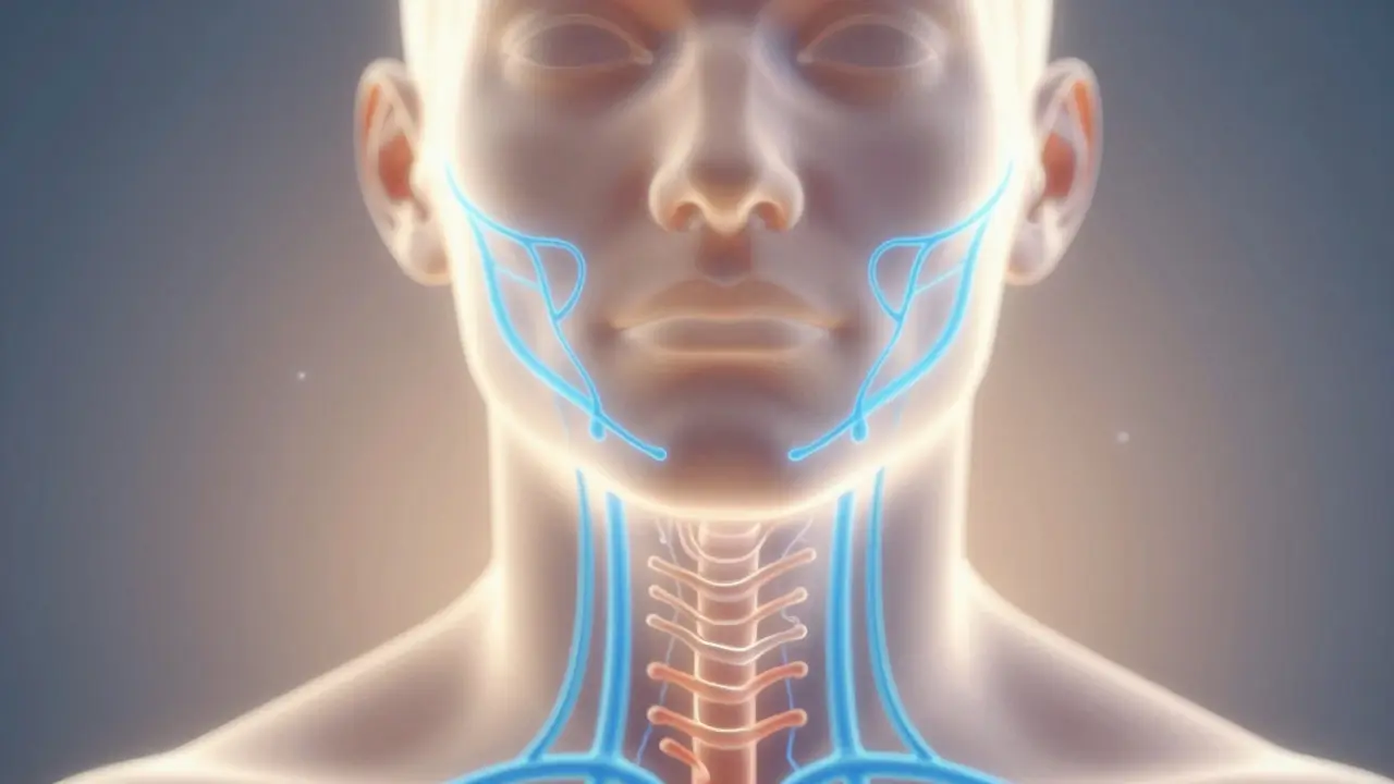 Artistic visualization of lymphatic drainage flow on a face