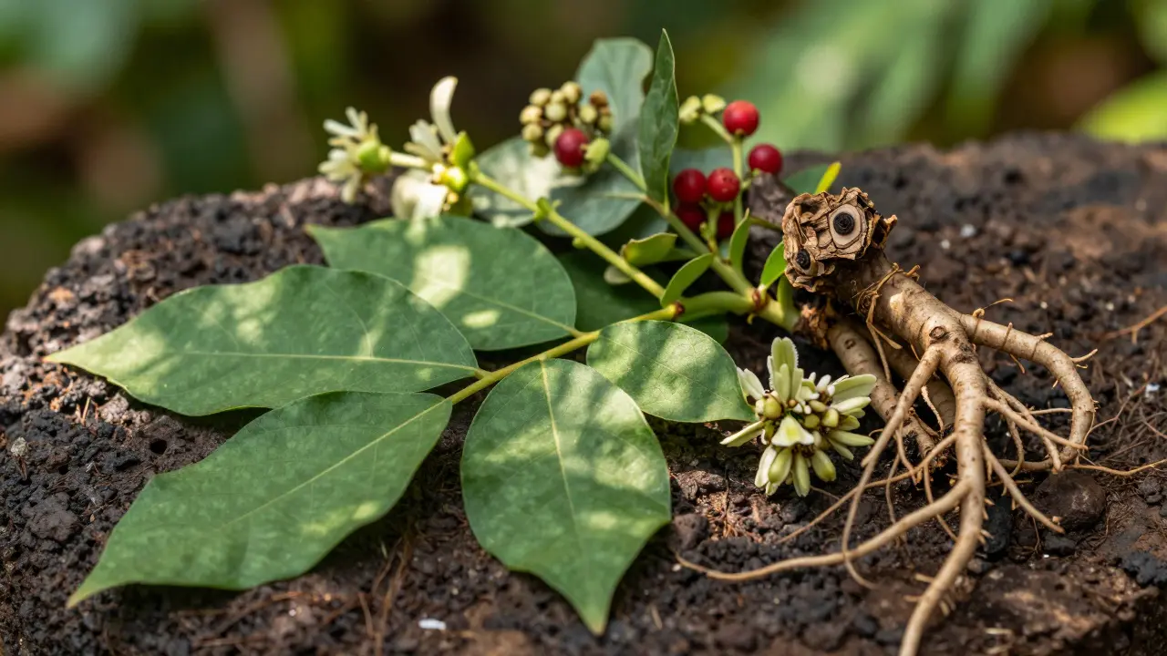 Fresh medicinal herbs and roots for traditional healing