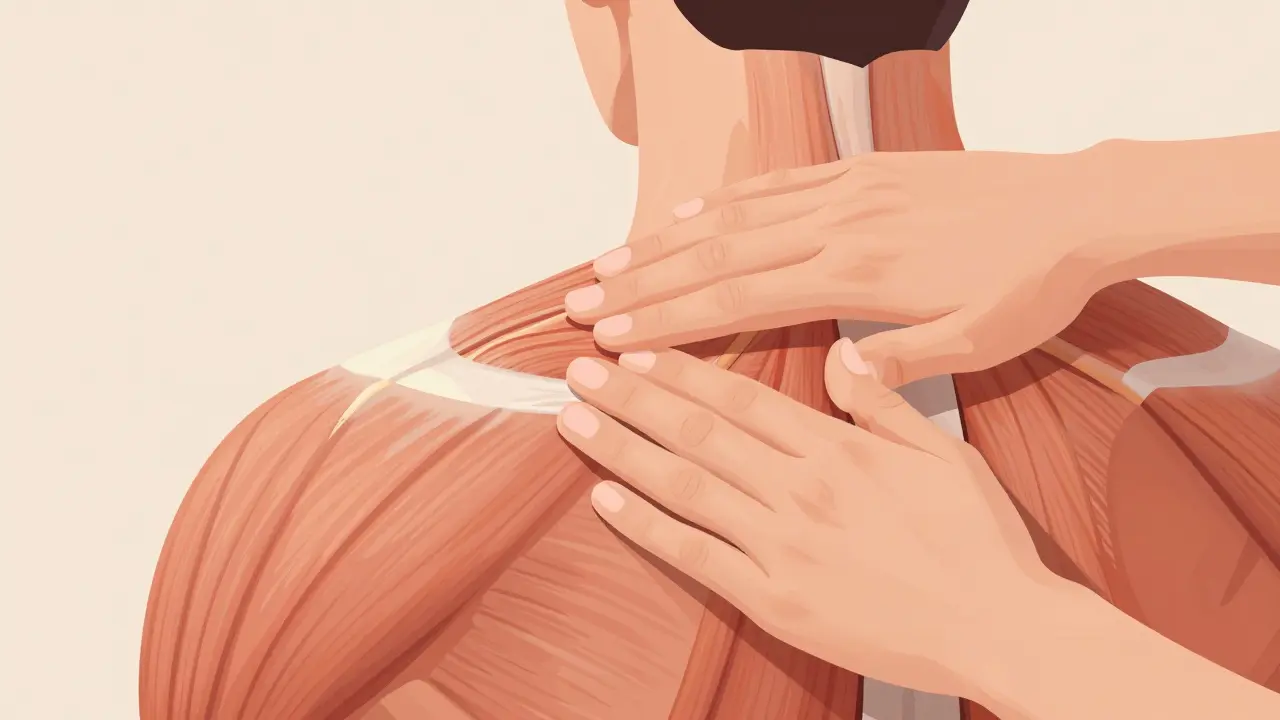 Illustration of hands applying deep tissue pressure to relieve muscle tension