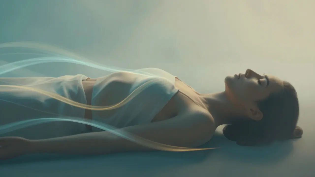 Abstract illustration of energy flow and mana moving through a relaxed body