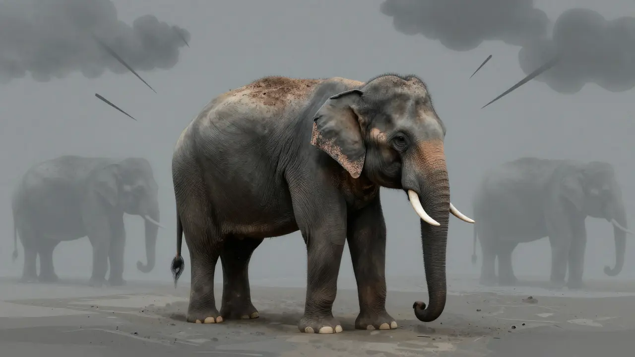 Lone captive elephant swaying in distress