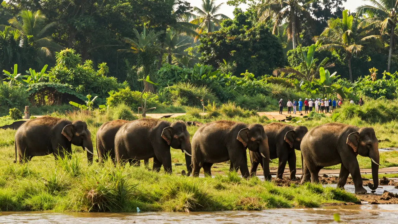 Wild elephant herd roaming freely in forest sanctuary