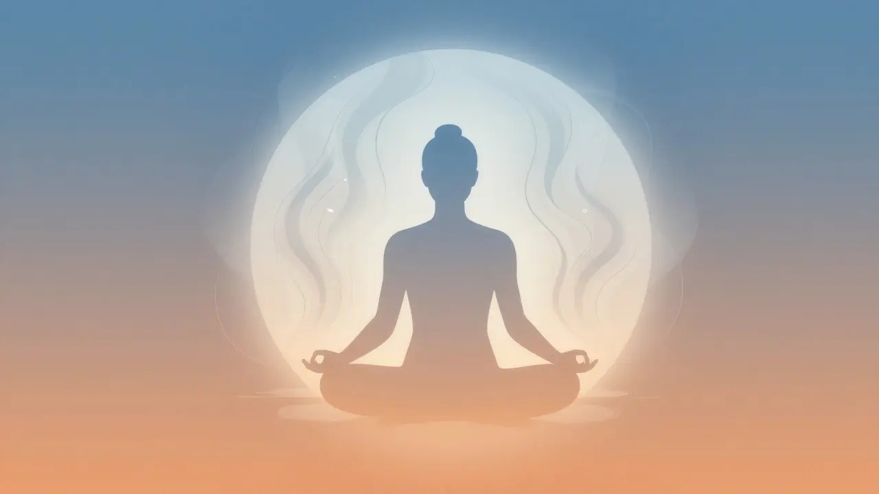 Abstract illustration of a person finding mental clarity in steam