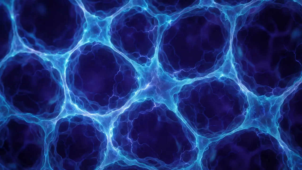 Macro view of glowing cells and electrical impulses